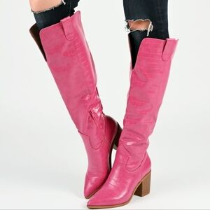 Journee • pink leather knee-high boots